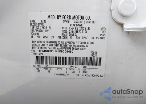 2022 Ford Explorer Xlt z USA, uszkodzony, nr VIN 1FMSK8DH4NGC08460